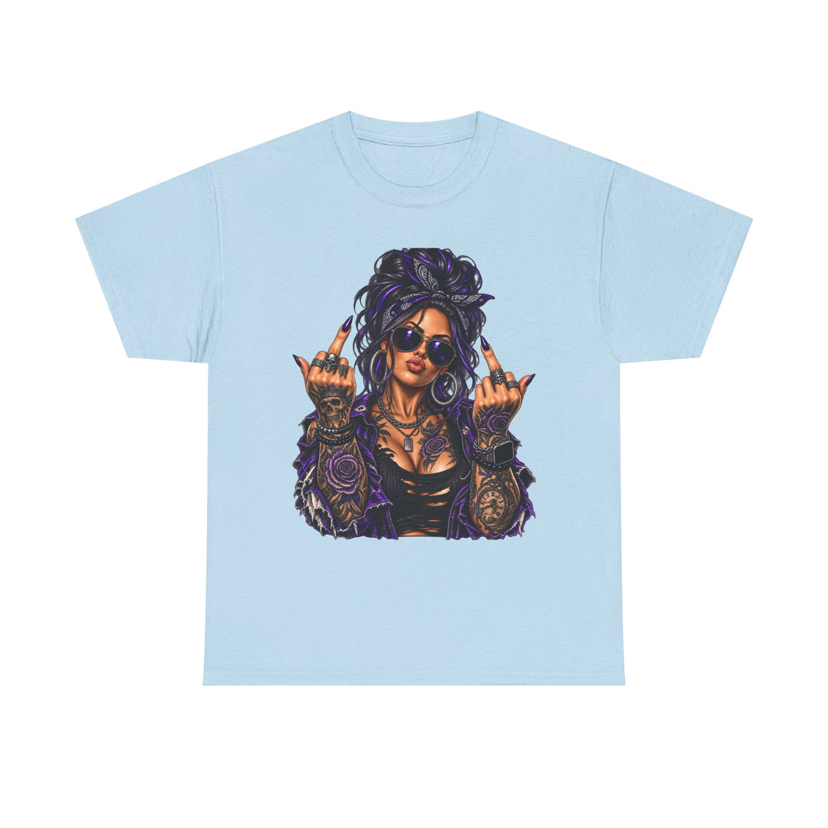 Edgy Femme Rebel Tee — Tattooed Woman Graphic T-Shirt