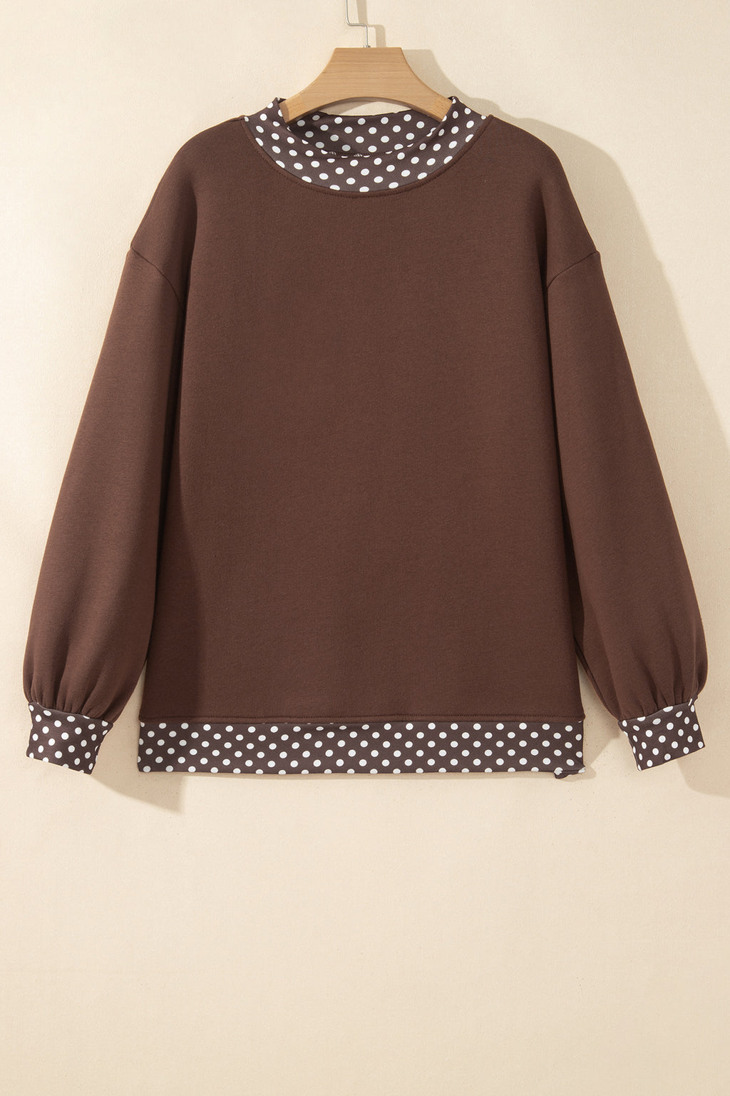 Brown Colorblock Polka Dot Contrast Trim Oversized Sweatshirt