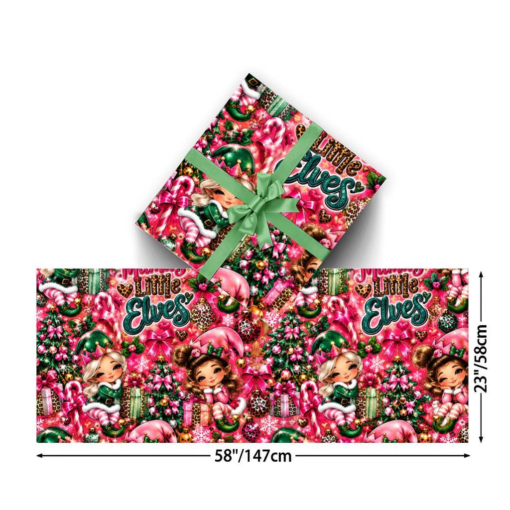 3Pack Gift Wrapping Paper Sheets Mama’s Little Elves Christmas Glam Pattern
