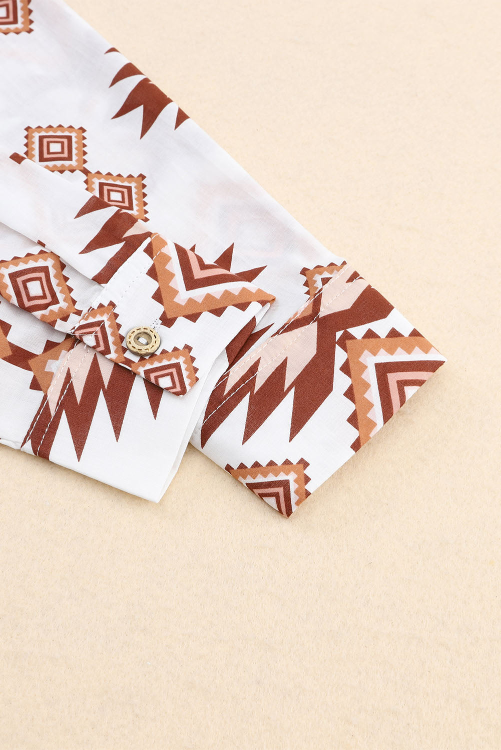 White Western Aztec Pattern Button Flap Pocket Shirt