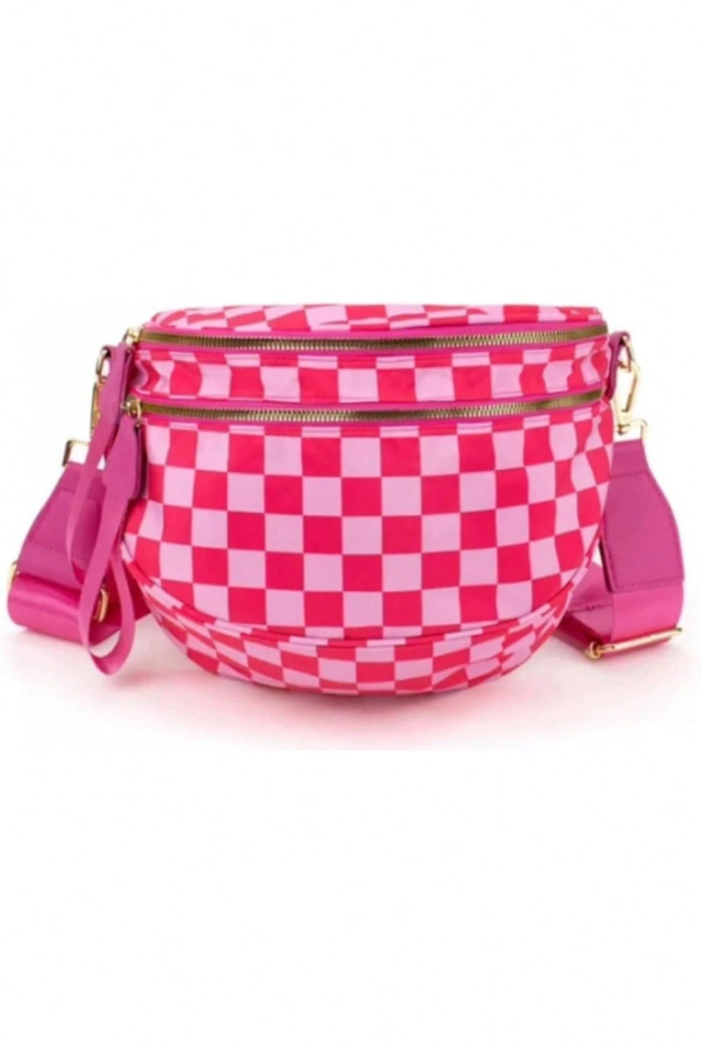 Mist Blue Checkered Print Wide Strap Large Crossbody Bag