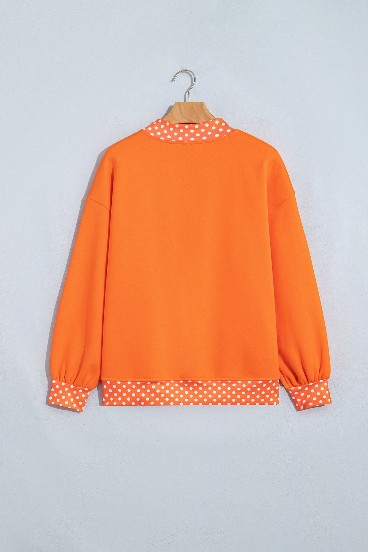 Grapefruit Orange Polka Dot Letter Print Contrast Trim Mock Neck Sweatshirt