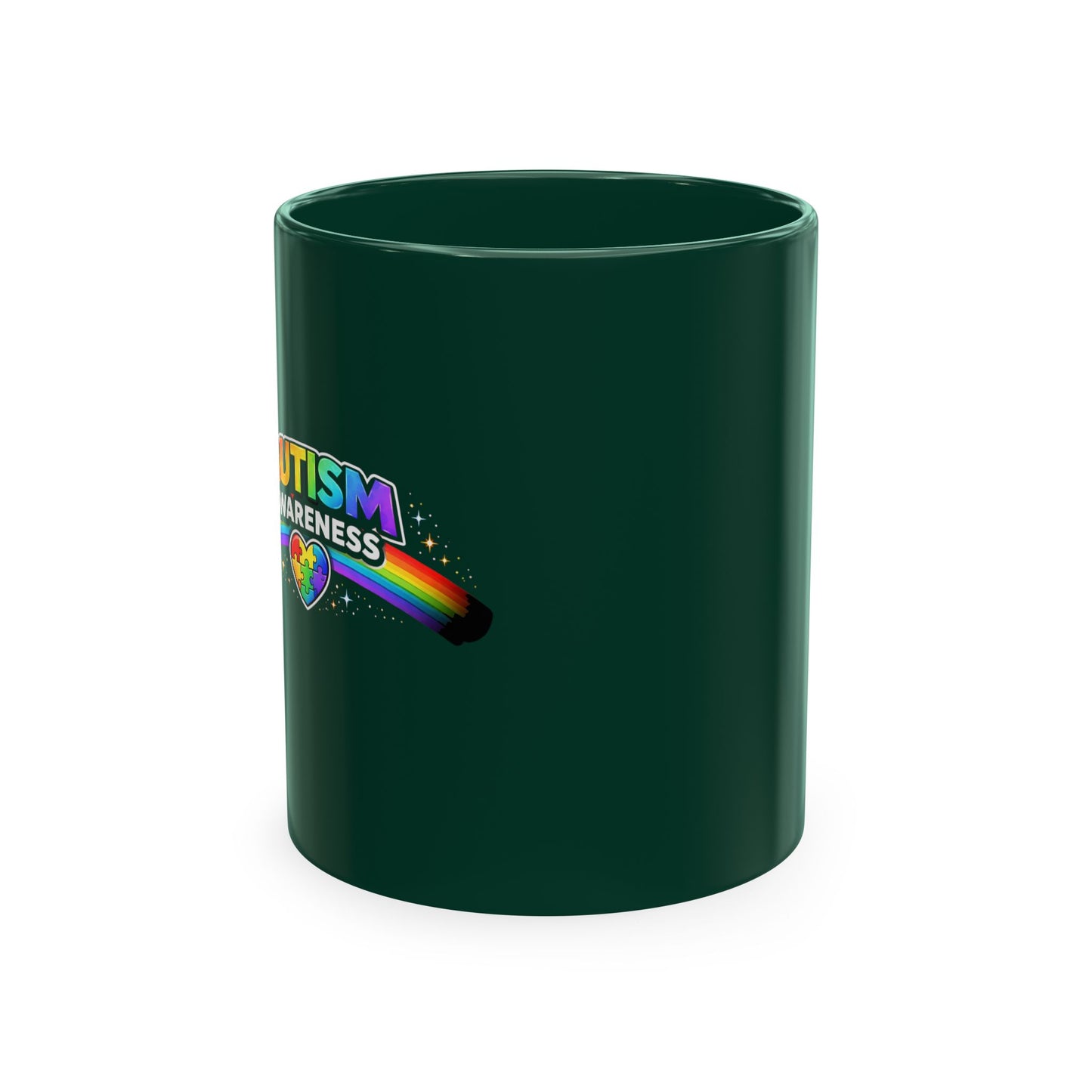 Autism Awareness Ceramic Mug — Rainbow Heart Puzzle Support Cup