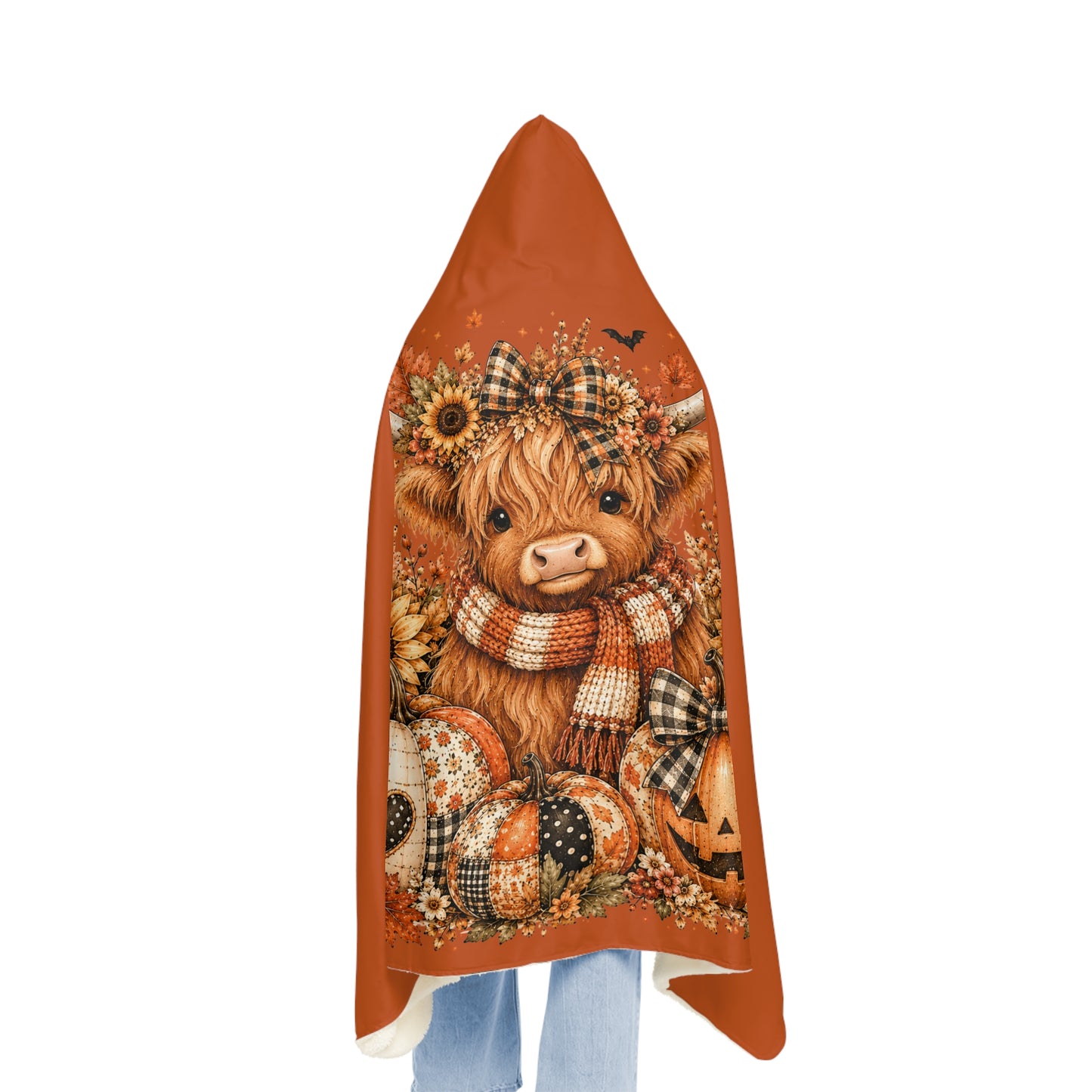 Halloween Highland Cow Hooded Blanket – Autumn Pumpkin Snuggle Throw