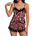 Women Cami Lace Pajama Set Festive Ghostface Christmas Pattern