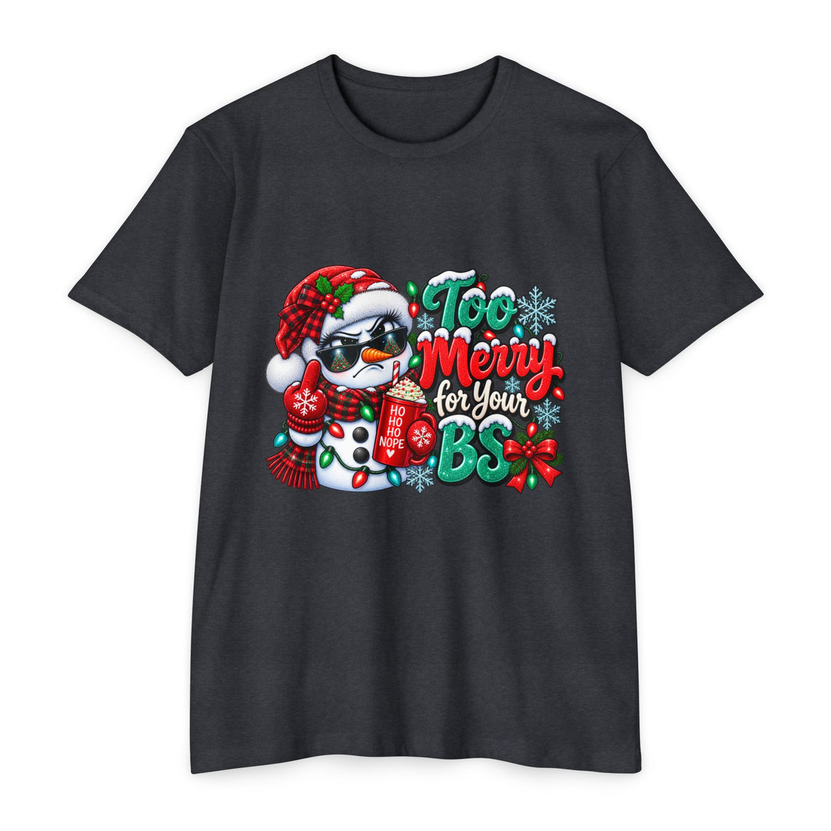 Christmas Penguin T‑Shirt — "Too Merry for Your BS" Funny Holiday Tee