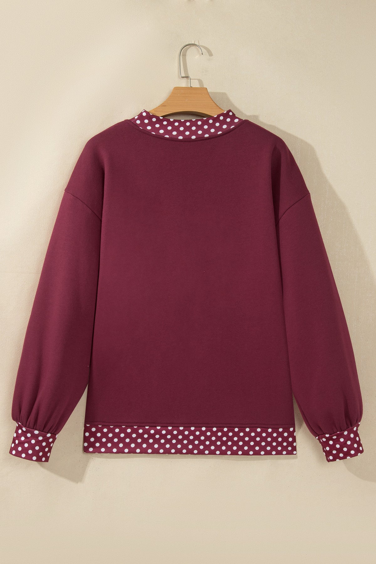 Brown Colorblock Polka Dot Contrast Trim Oversized Sweatshirt