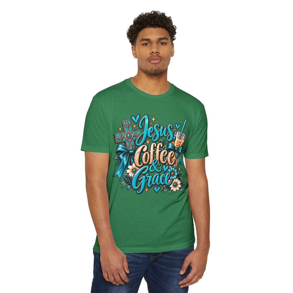 Jesus, Coffee & Grace T-Shirt — Christian Faith Coffee Tee