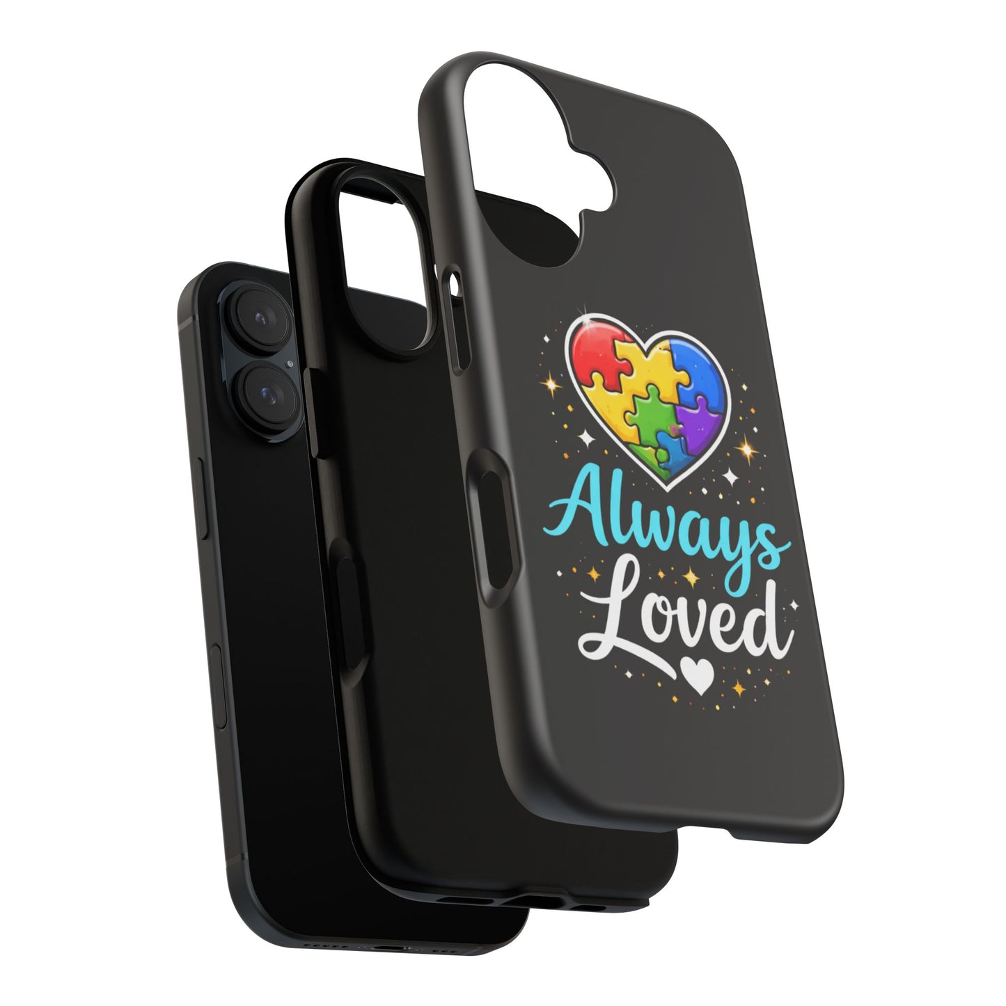 Phone Case - "Always Loved" Rainbow Puzzle Heart Autism Awareness Tough Case