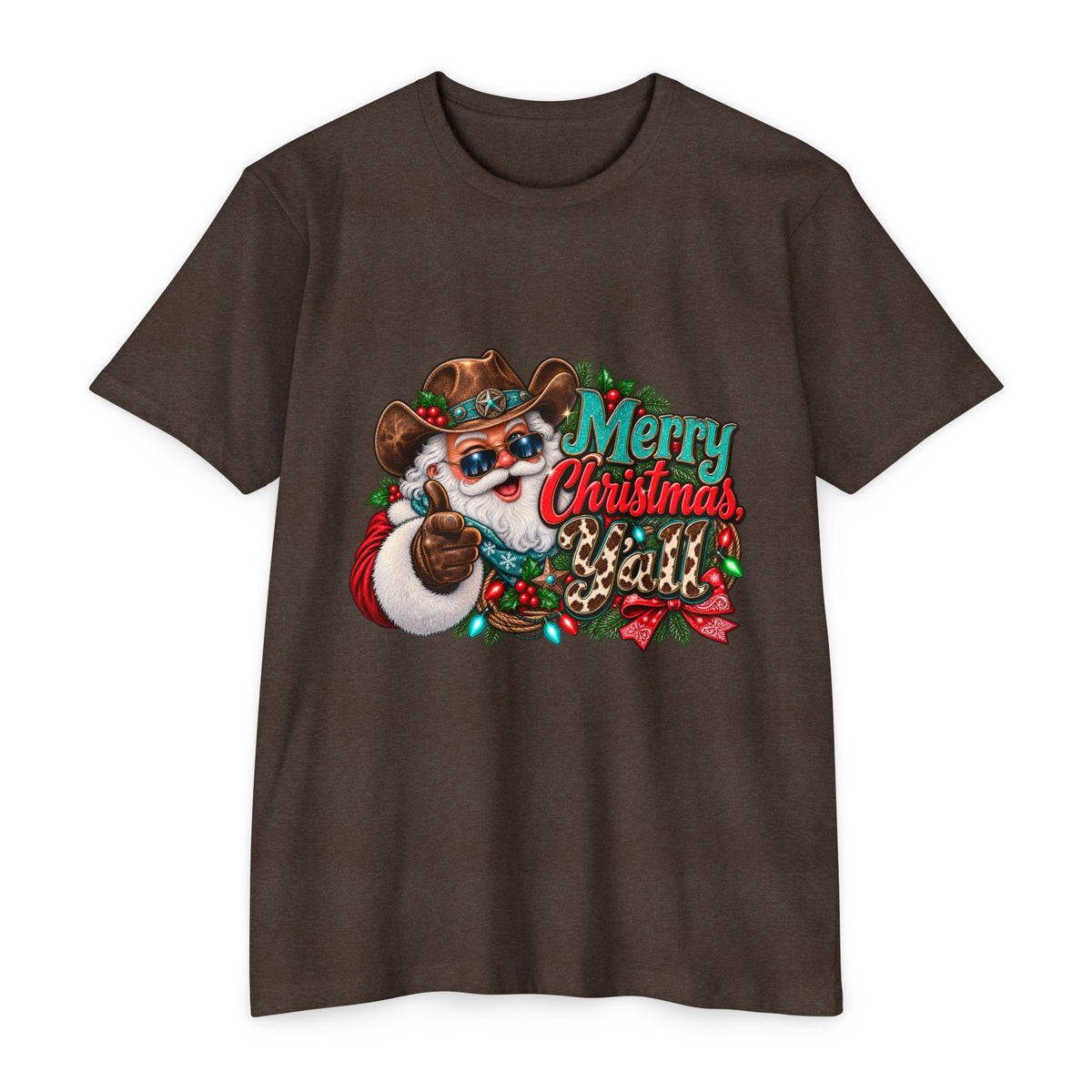 Christmas Cowboy Santa T-Shirt — "Merry Christmas Y'all" Holiday Tee
