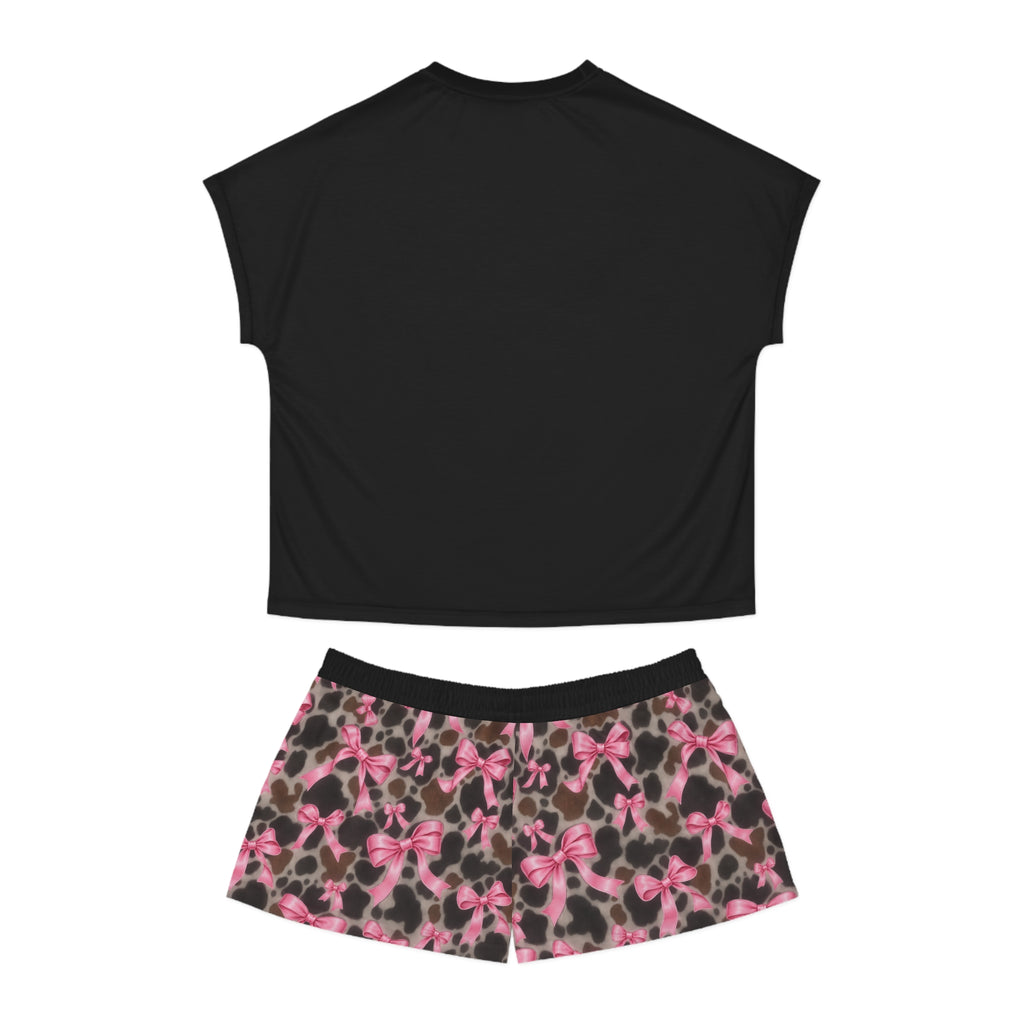 Moo-velous Mama Women's Pajama Set — Pink Cow Print Shorts & Graphic Tee