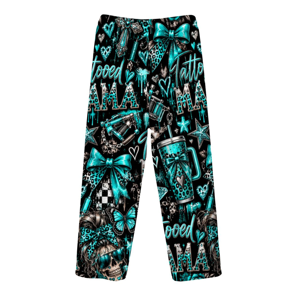 Women's Plush Fleece Pajama Pants teal tatted mama