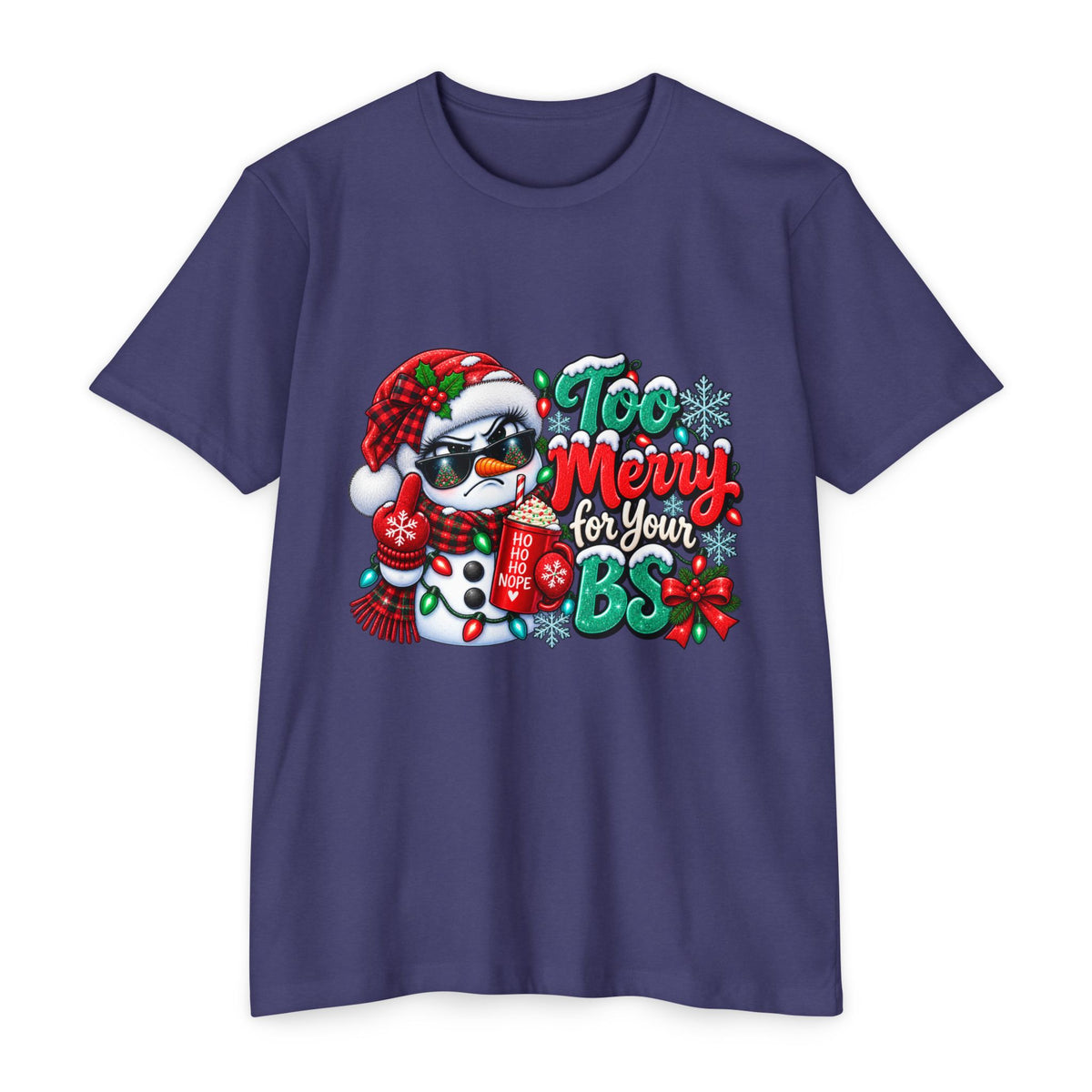 Christmas Penguin T‑Shirt — "Too Merry for Your BS" Funny Holiday Tee