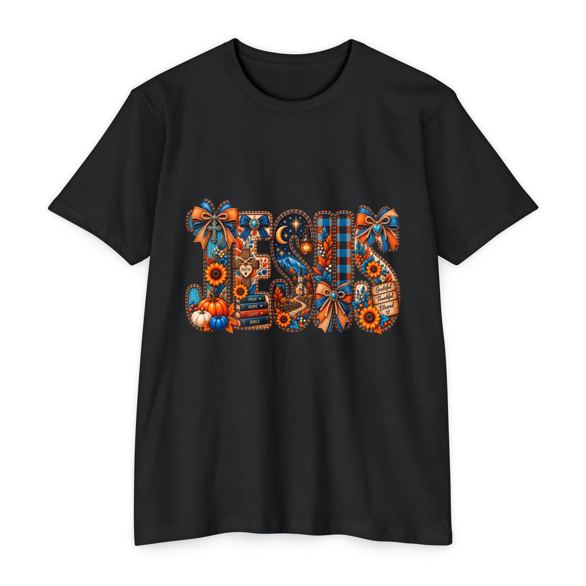 Autumn Blessings T-Shirt — Fall Plaid Pumpkins & Sunflowers Graphic