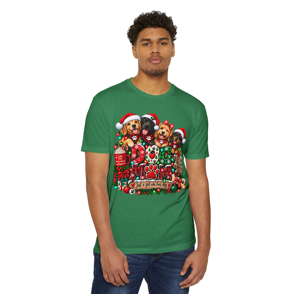 Christmas Dog Mom T-Shirt — Cute Puppies in Santa Hats Holiday Tee