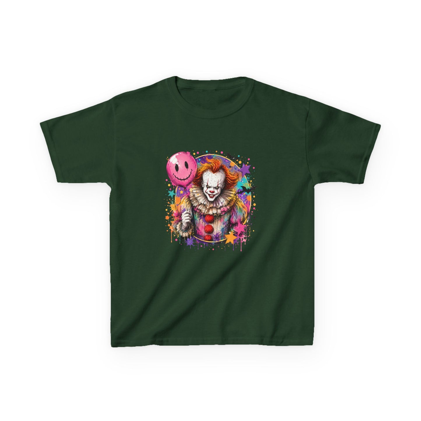 Kids Clown Horror T-Shirt — Colorful Scary Clown with Balloon Halloween Tee