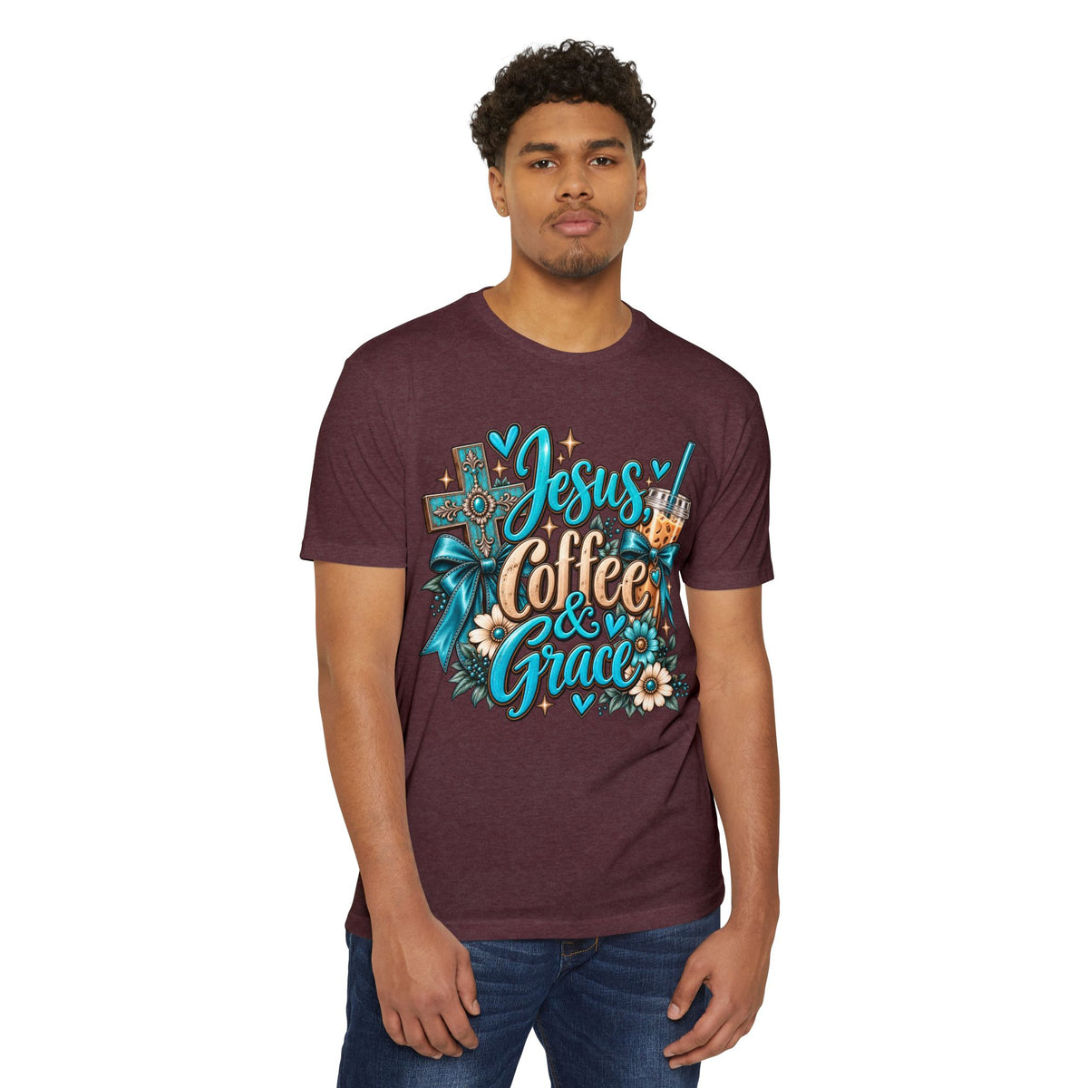 Jesus, Coffee & Grace T-Shirt — Christian Faith Coffee Tee