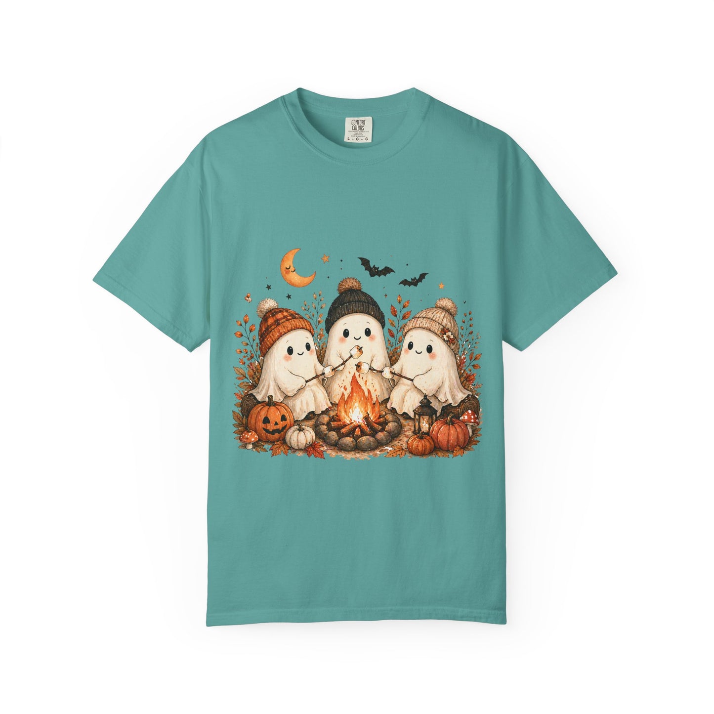 Halloween Ghost Trio Campfire T-Shirt — Cute Spooky Pumpkin Tee