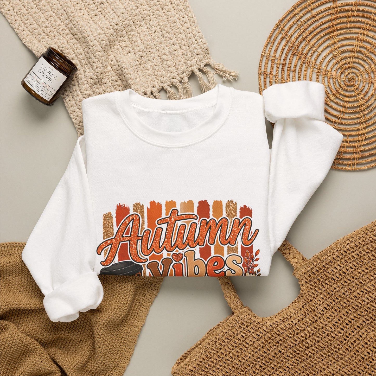 Autumn Vibes Sweatshirt — Cozy Fall Pumpkin & Plaid Graphic Crewneck