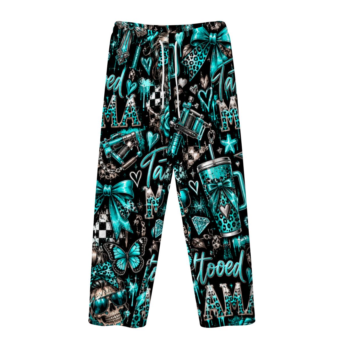 Women's Plush Fleece Pajama Pants teal tatted mama