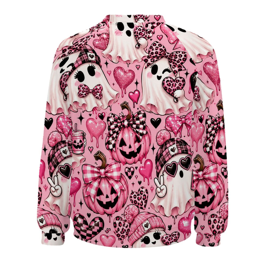 Raglan Crewneck Sweatshirts Women Kawaii Pink Ghosts Halloween Pattern (2)