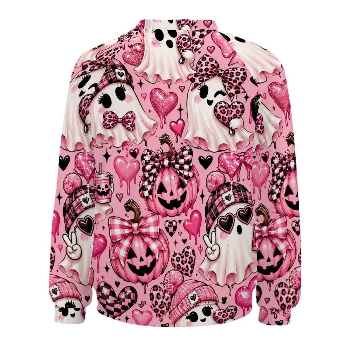 Raglan Crewneck Sweatshirts Women Kawaii Pink Ghosts Halloween Pattern (2)