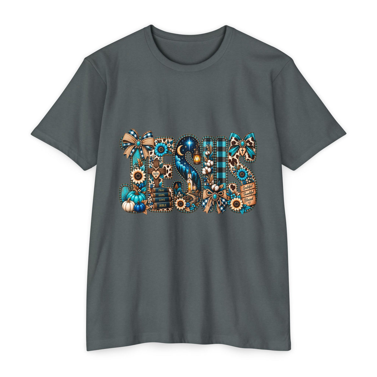 Fall Mom T‑Shirt — Rustic Sunflower & Plaid 'MOM' Graphic