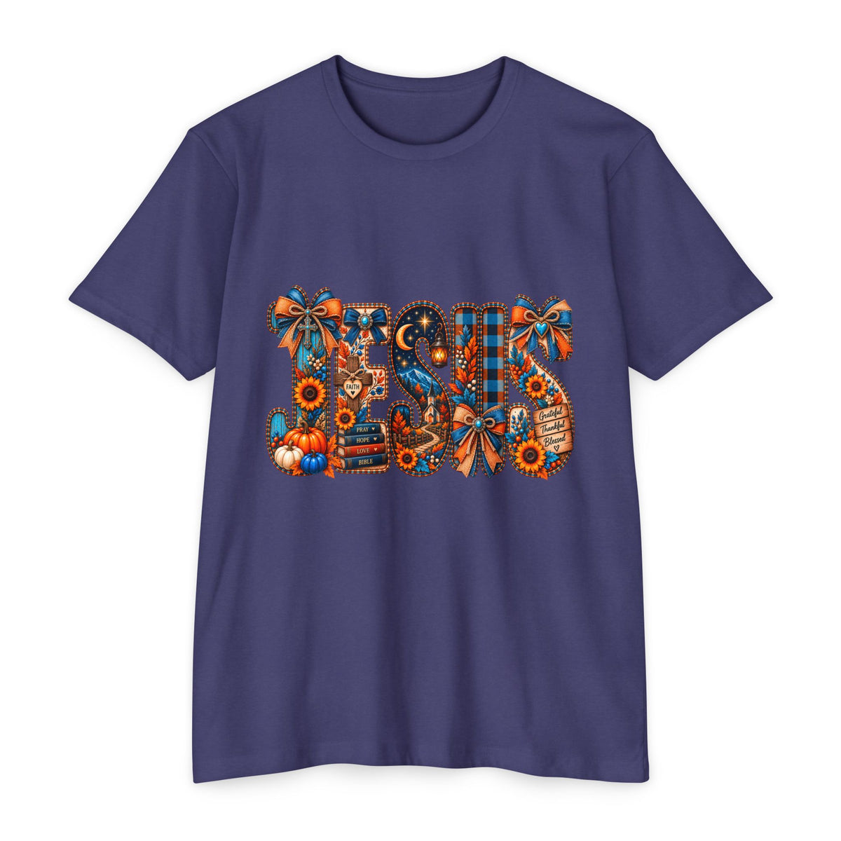 Autumn Blessings T-Shirt — Fall Plaid Pumpkins & Sunflowers Graphic