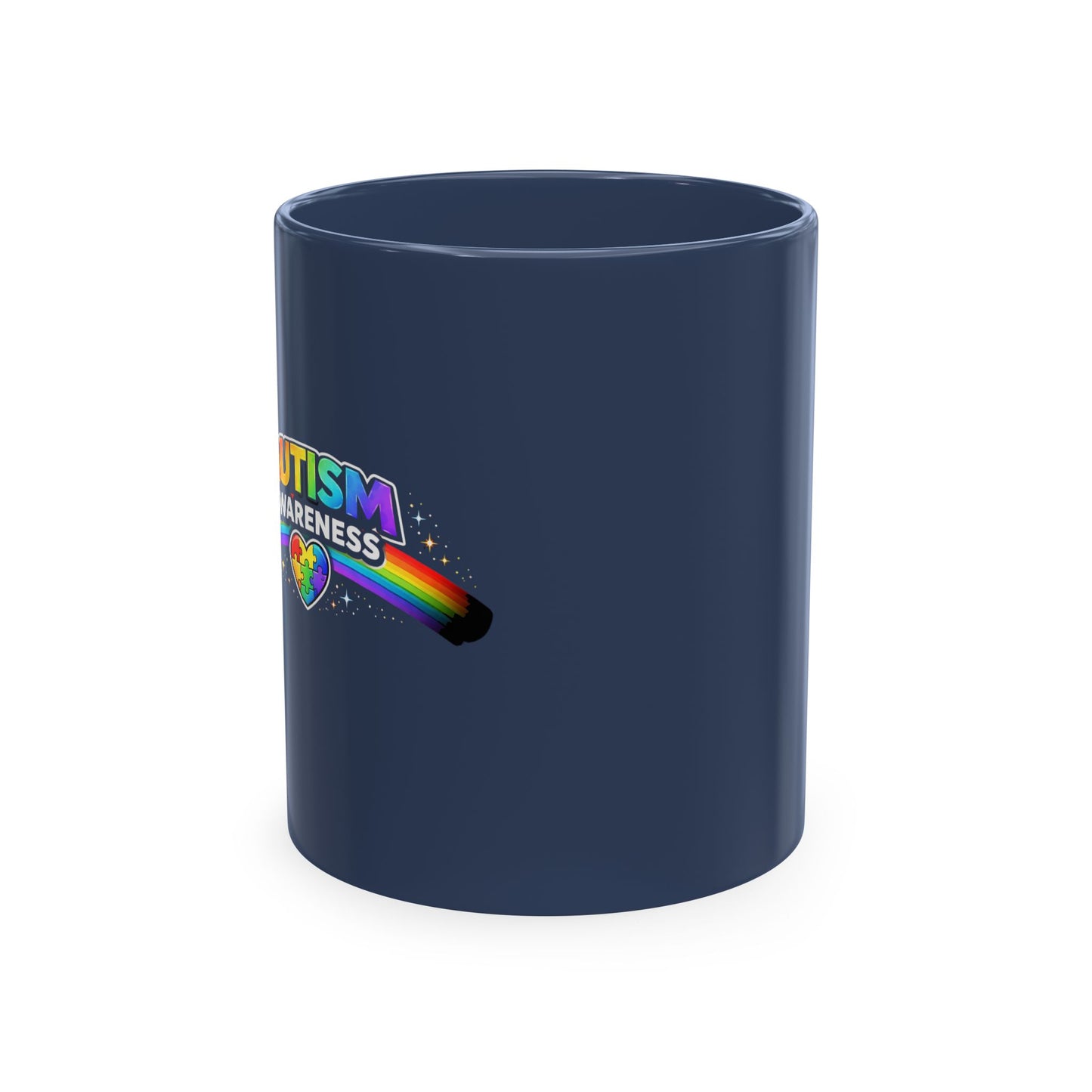 Autism Awareness Ceramic Mug — Rainbow Heart Puzzle Support Cup