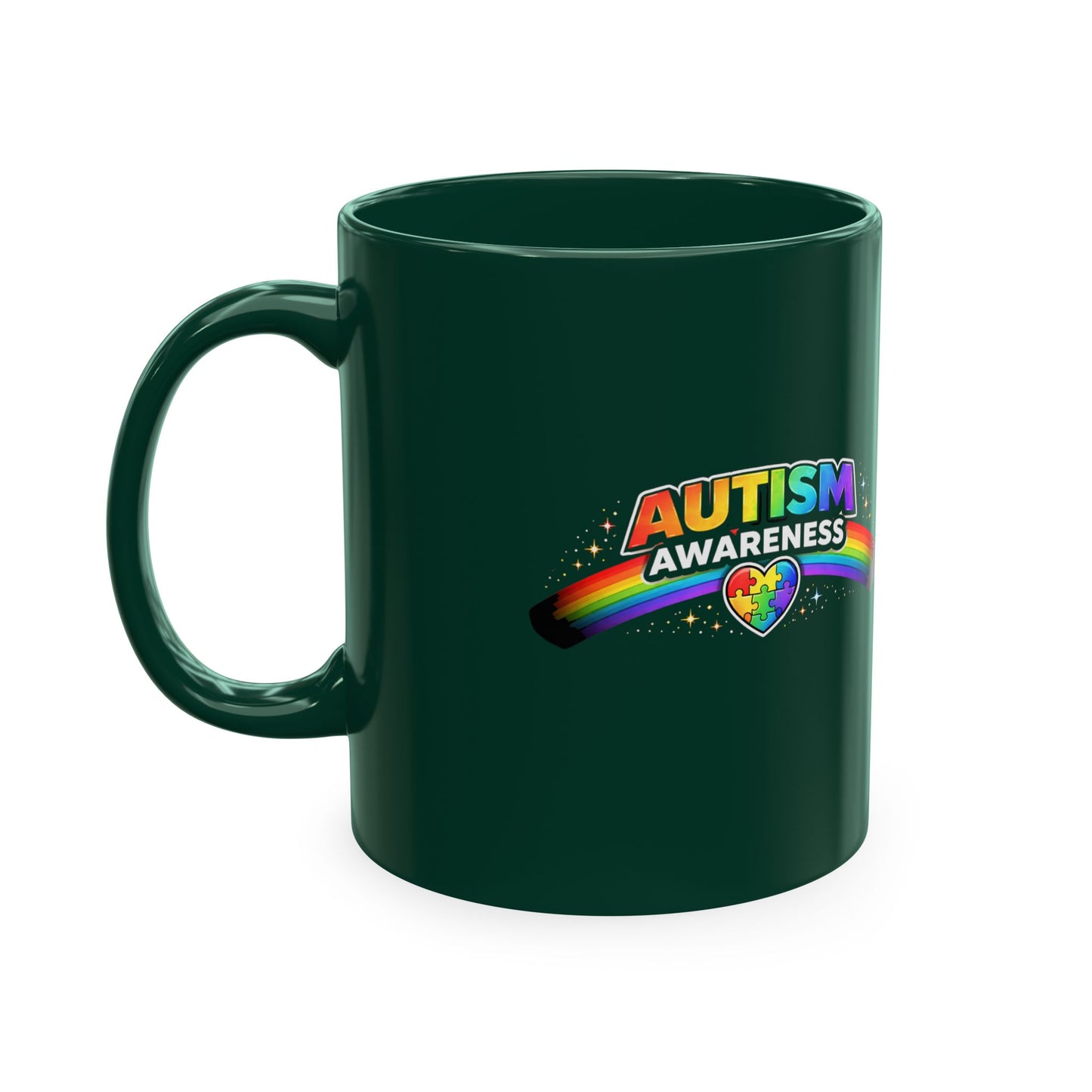 Autism Awareness Ceramic Mug — Rainbow Heart Puzzle Support Cup