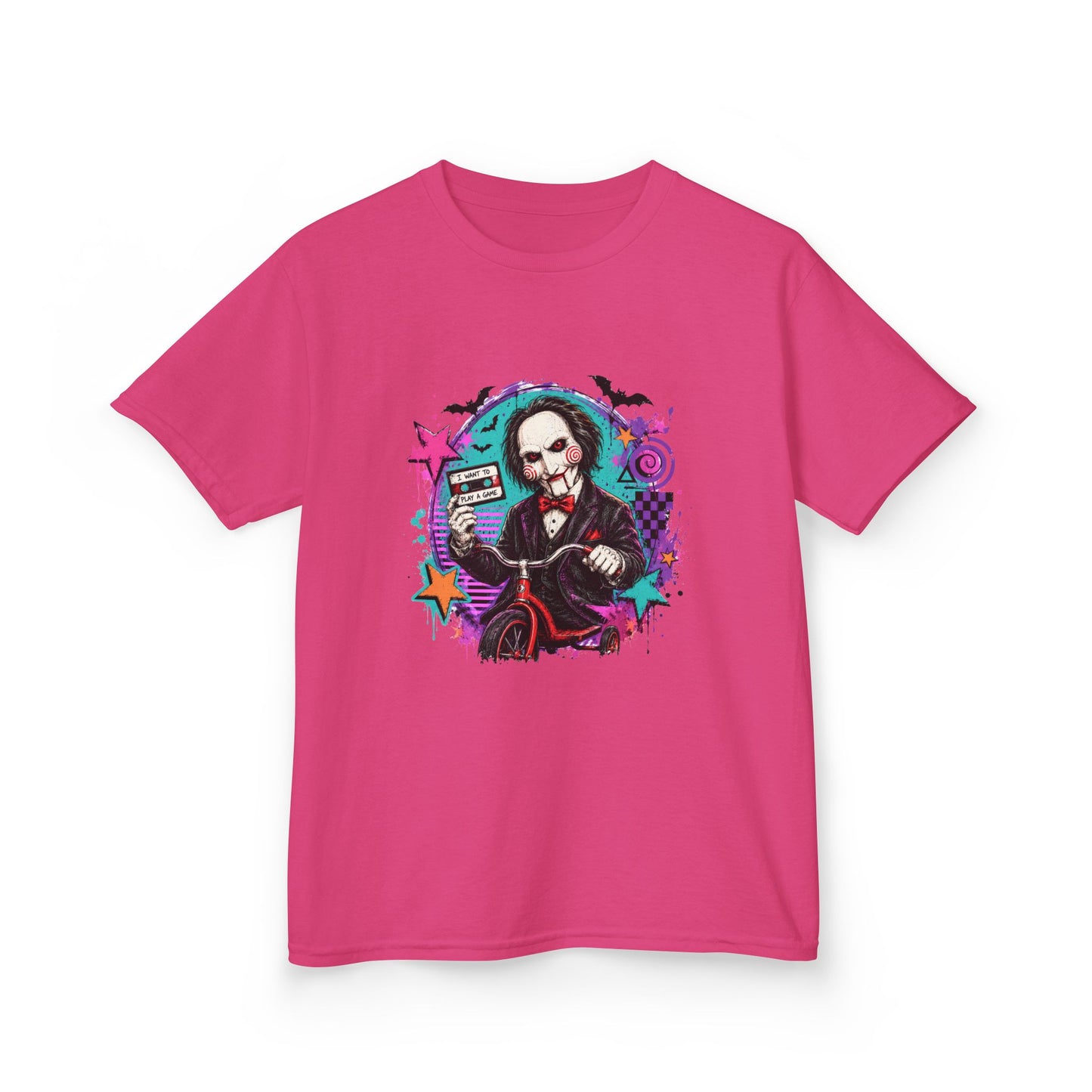 Kids T-Shirt - Colorful Creepy Puppet Horror Design (Saw-Inspired)