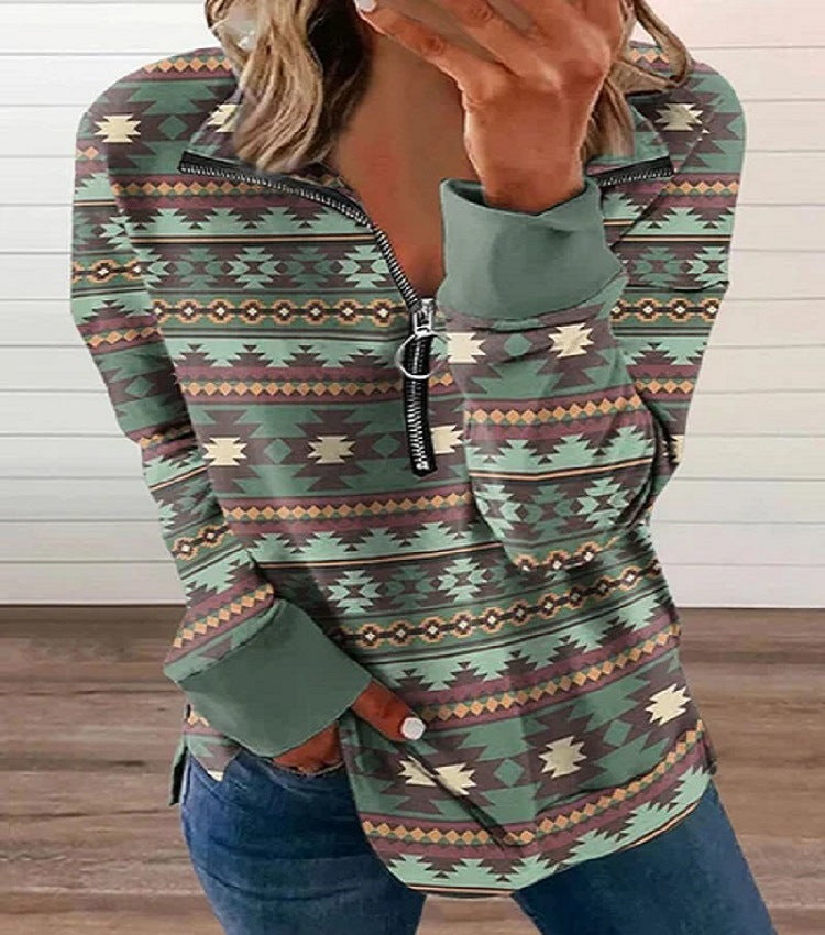 Loose Western Style 3D Round Neck Pullover Long Sleeve T Shirt For Women In Europe and America