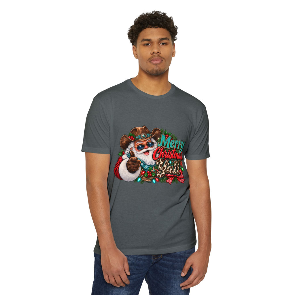 Christmas Cowboy Santa T-Shirt — "Merry Christmas Y'all" Holiday Tee