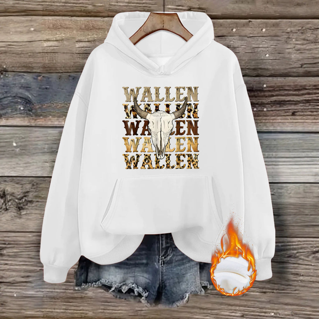 Western denim printed hooded sweatshirt