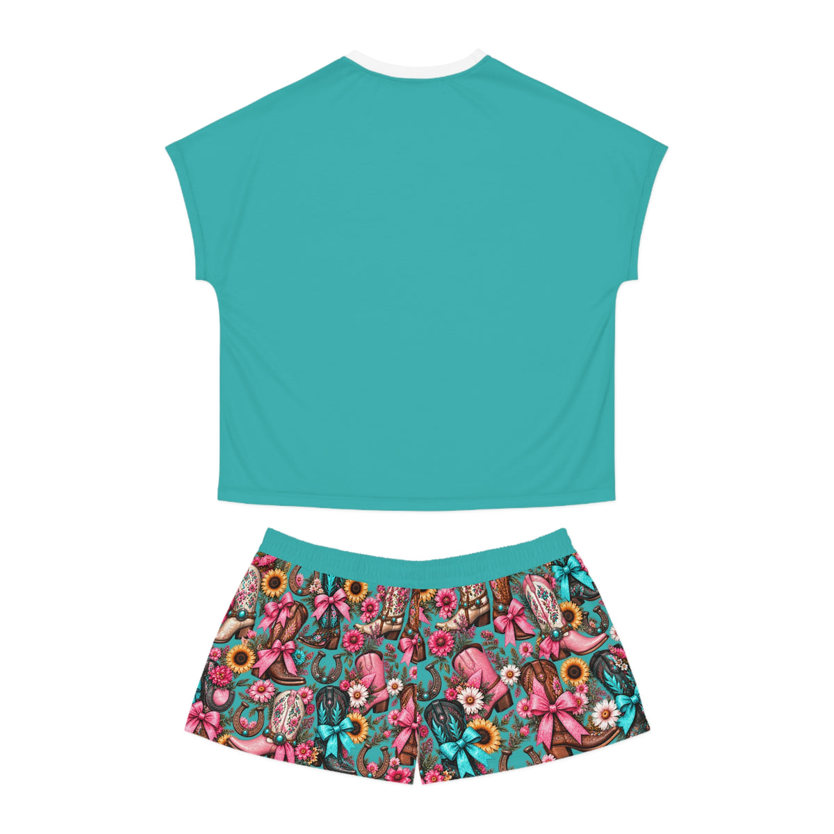 Women's Pajama Set - 'Boots Dreams & Glitter' Floral Cowboy Short Sleep Set