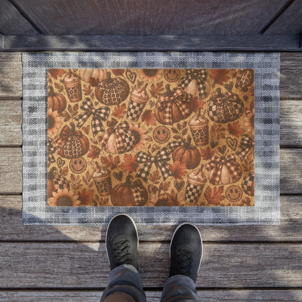 Autumn Pumpkin & Sunflower Doormat — Rustic Fall Welcome Mat