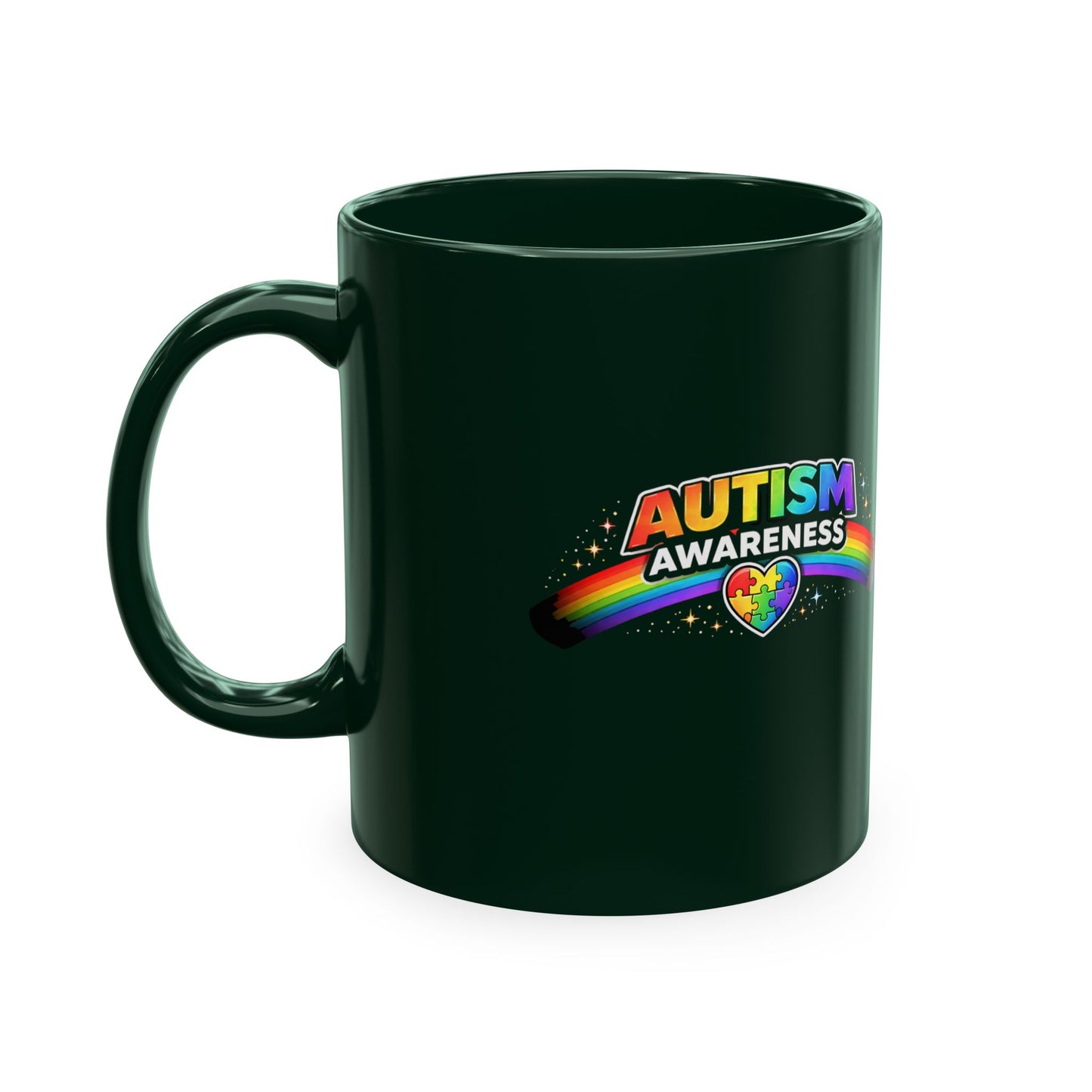 Autism Awareness Ceramic Mug — Rainbow Heart Puzzle Support Cup