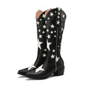Western Cowboy Boots Women's Medium Block Heels Slip-on Cowgirl Long Boots Woman Autumn Winter Shoes