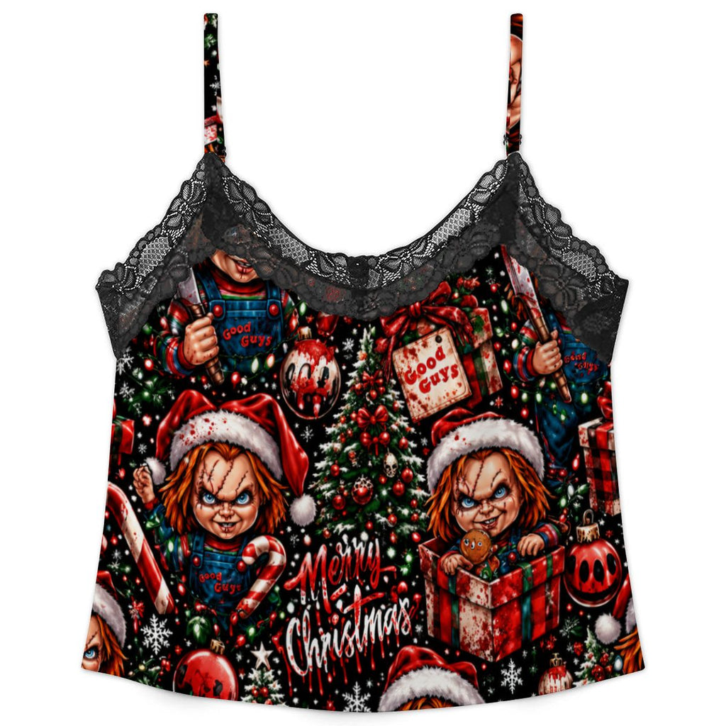 Women Cami Lace Pajama Set Chucky’s Bloody Christmas Pattern