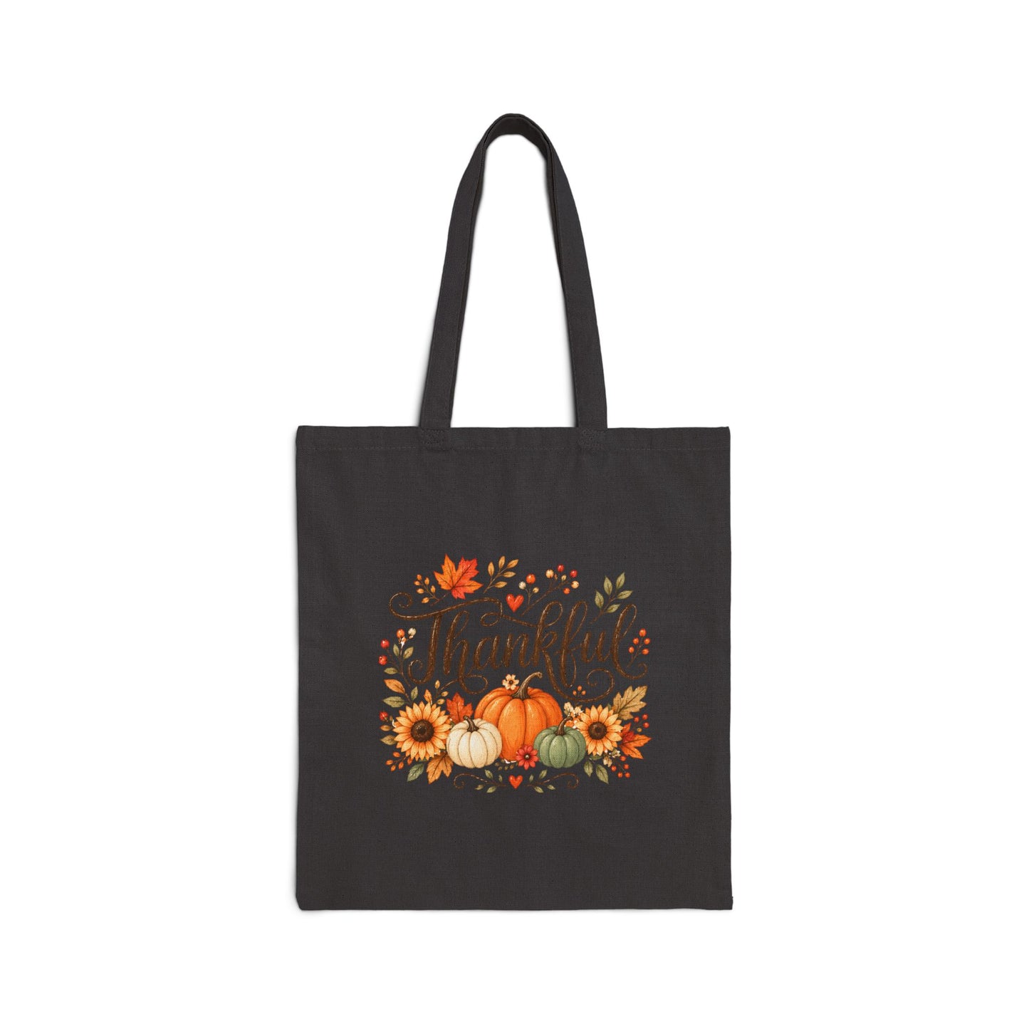 Thankful Fall Tote Bag – Pumpkin & Sunflower Cotton Canvas Grocery Tote