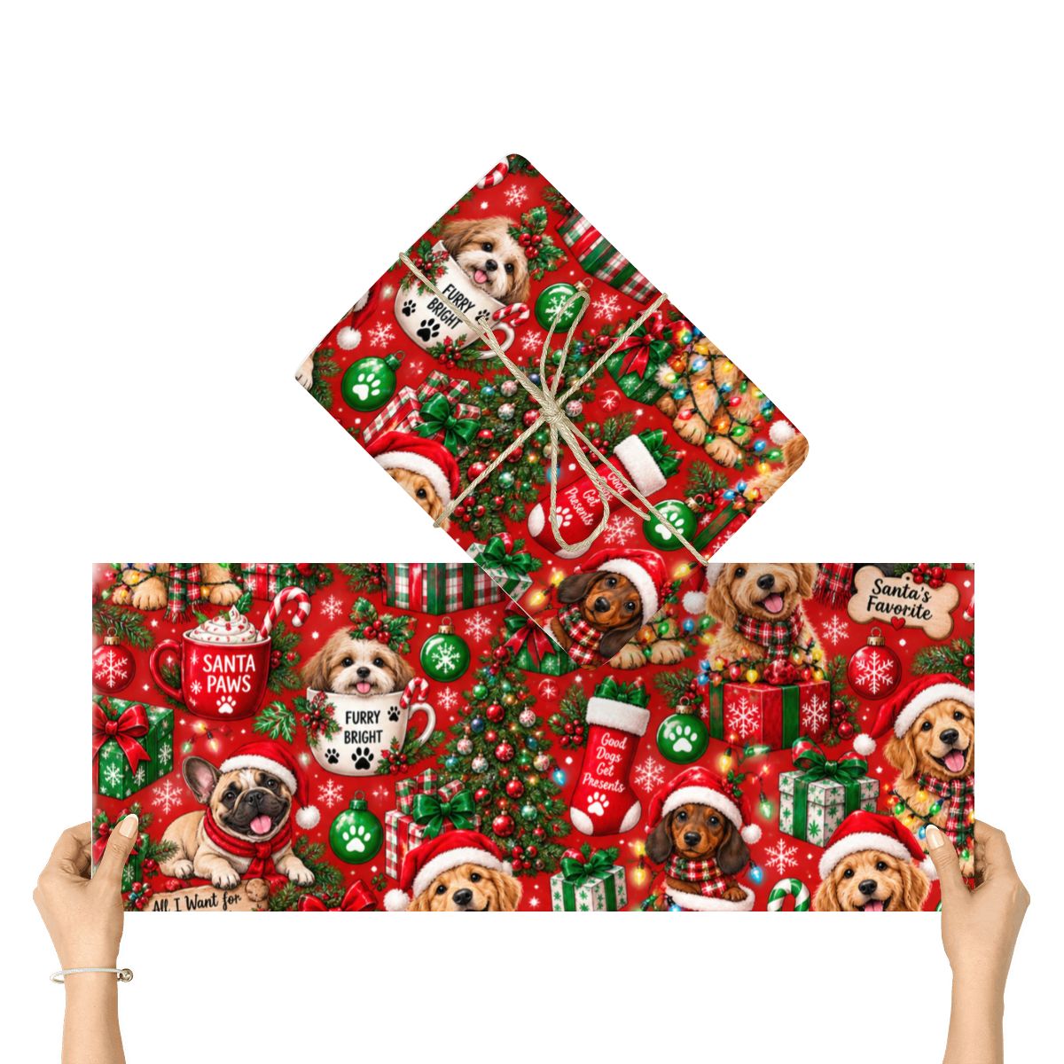 3Pack Gift Wrapping Paper Sheets christmas dogs
