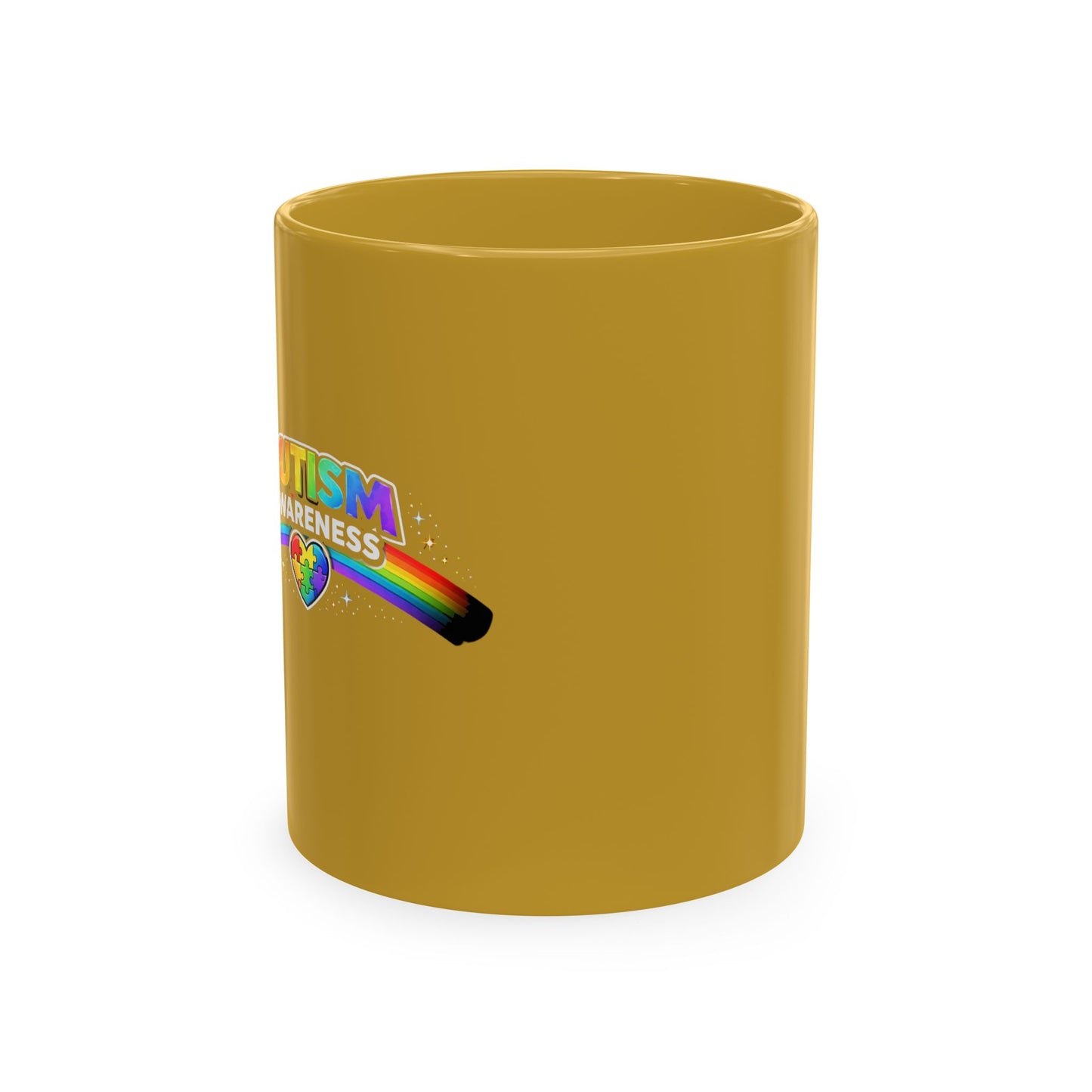Autism Awareness Ceramic Mug — Rainbow Heart Puzzle Support Cup