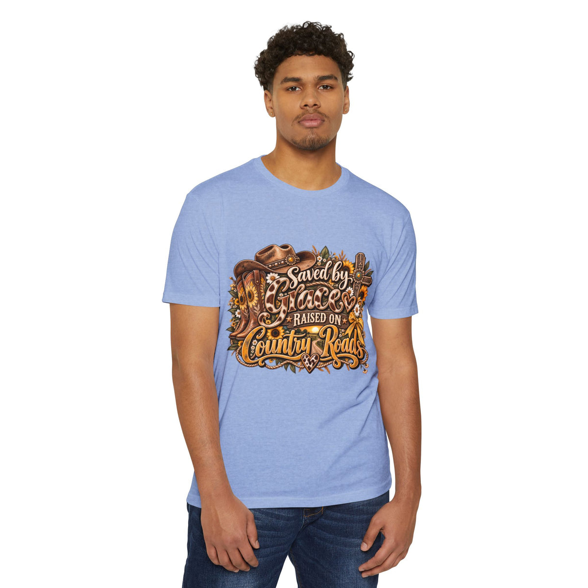 Saved by Grace Raised on Country Roads T-Shirt
