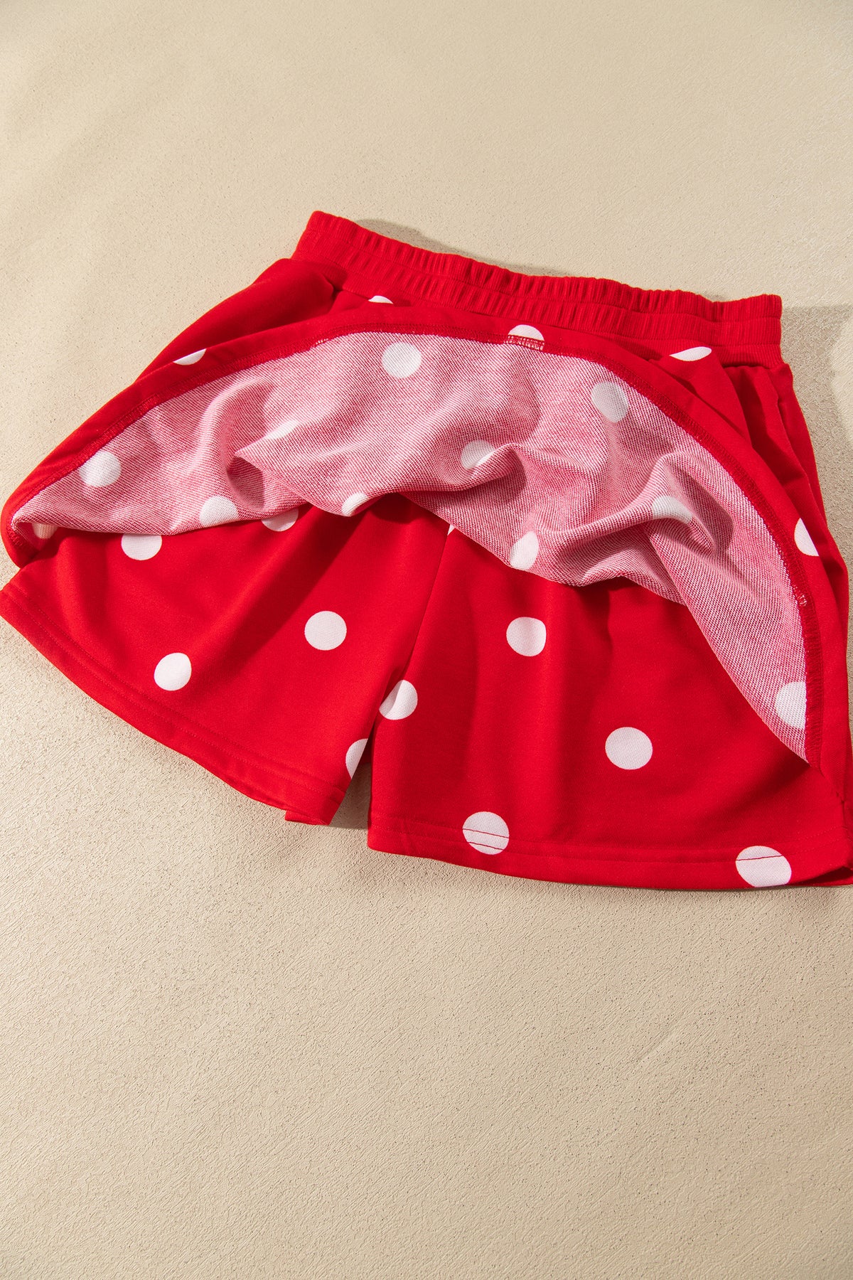 Brown Polka Dot Raw Hem Relaxed Pullover Loose Skort Two Piece Set