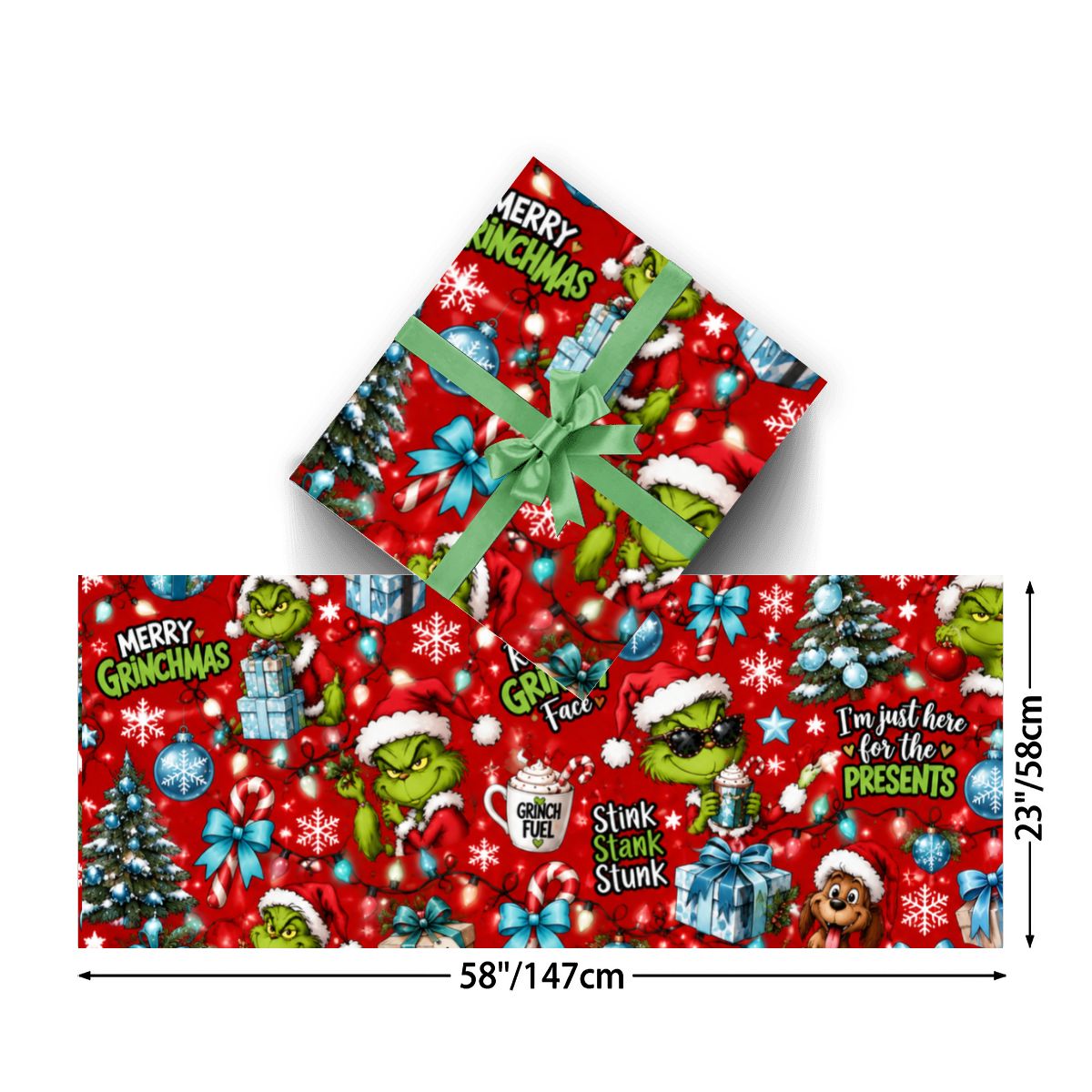 3Pack Gift Wrapping Paper Sheets funny grinch wrappingpaper
