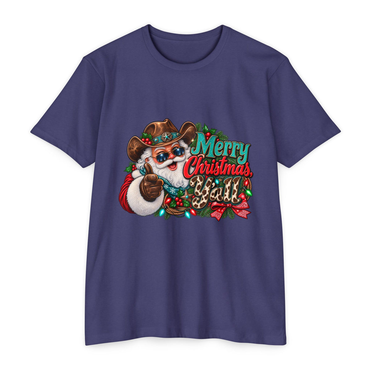 Christmas Cowboy Santa T-Shirt — "Merry Christmas Y'all" Holiday Tee