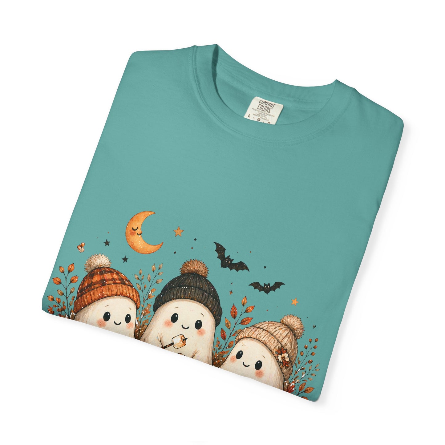 Halloween Ghost Trio Campfire T-Shirt — Cute Spooky Pumpkin Tee