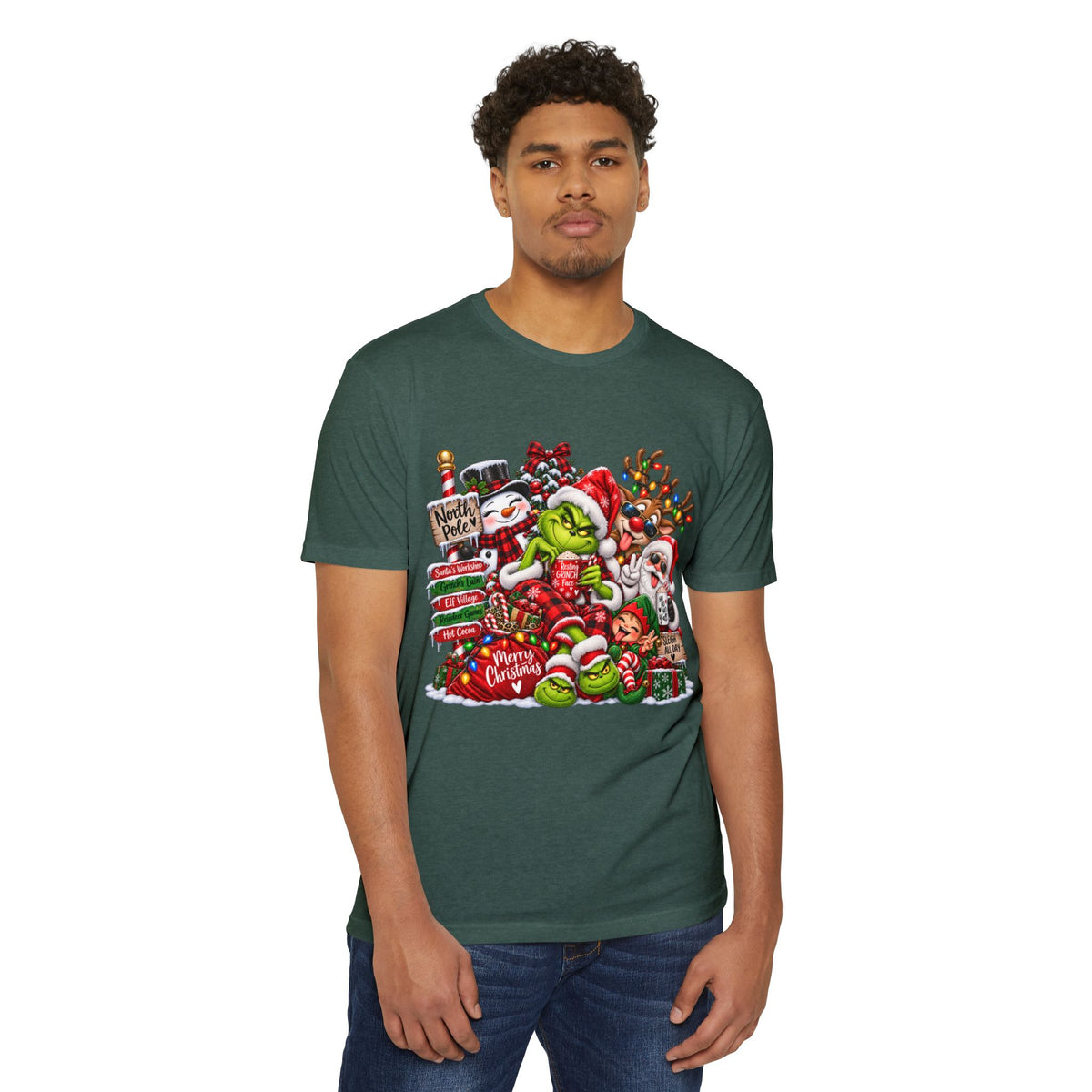 Christmas Grinch Holiday T-Shirt — Festive Santa & Candy Cane Graphic