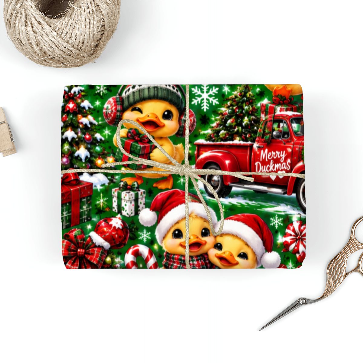 3Pack Gift Wrapping Paper Sheets xmas ducks