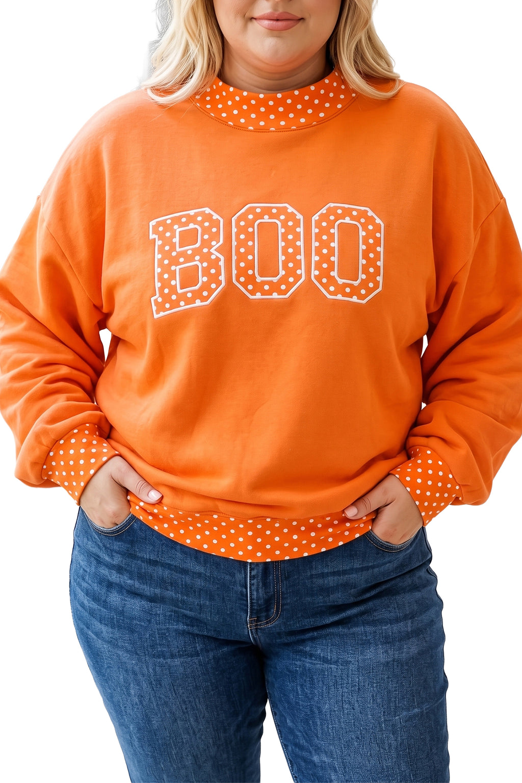 Fiery Red Casual Polka Dot Patchwork Letter Graphic Plus Size Sweatshirt
